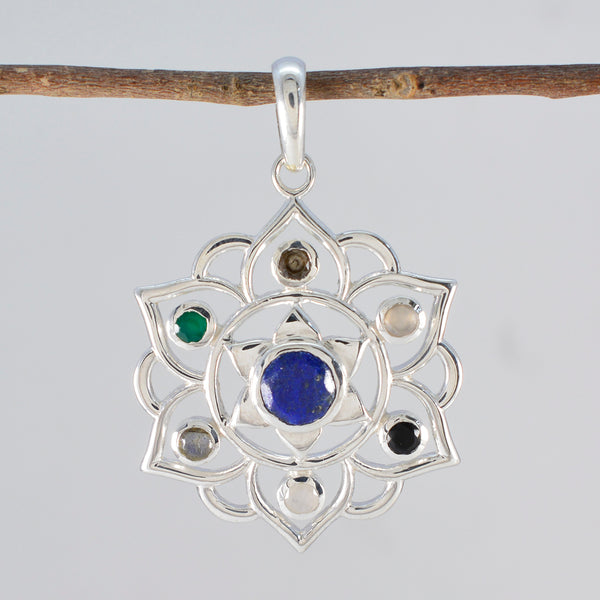 Multi Stone Classic Moroccan 925 Silver Hepta Savannah Rope-Wire multicolor Pendant Jewelry
