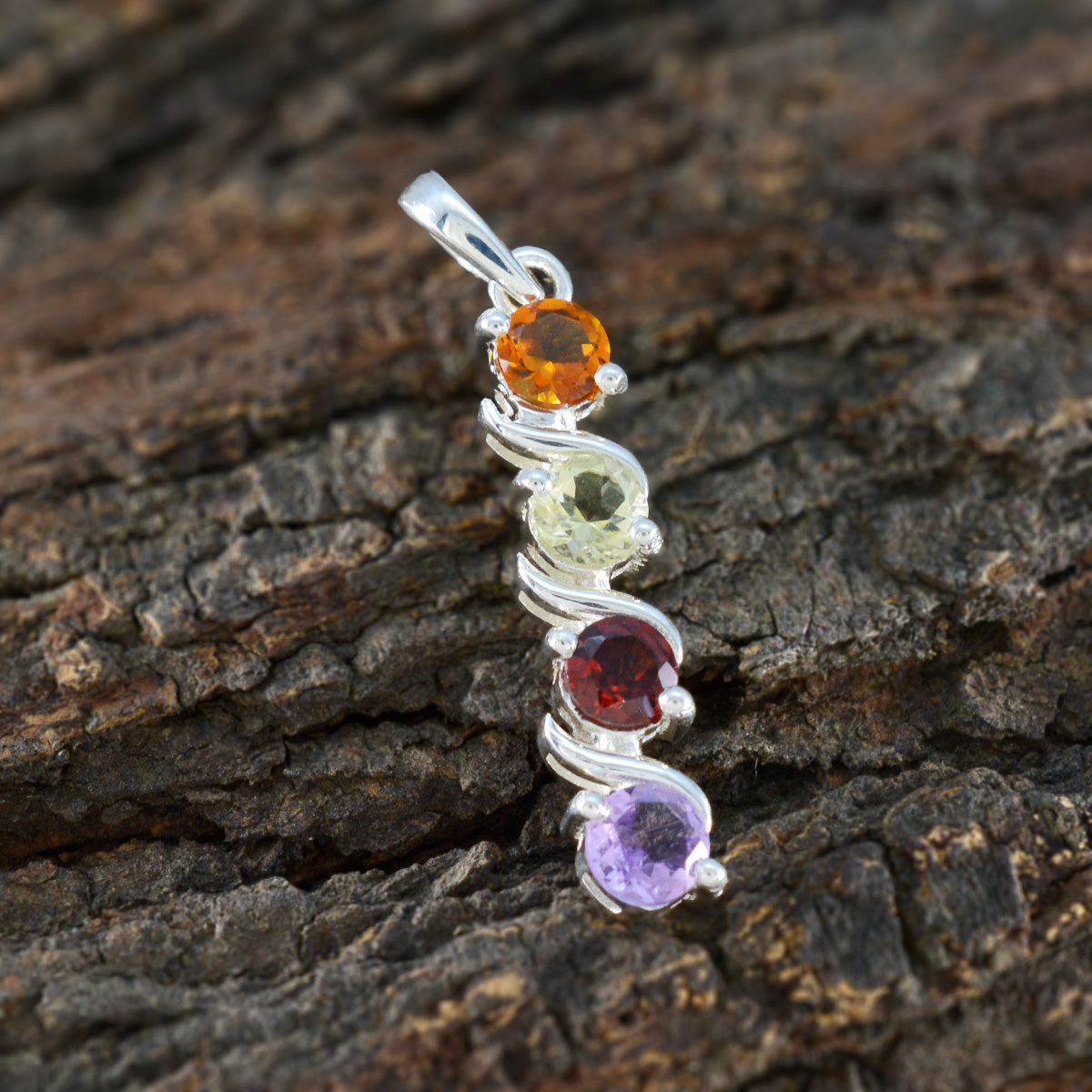 Multi Stone Delicate Egyptian Sterling Silver quarter Yasmine Feminine multicolor Pendant Jewellery