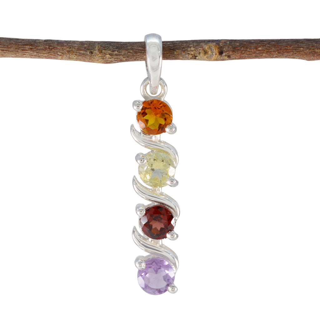 Multi Stone Delicate Egyptian Sterling Silver quarter multicolor Pendant