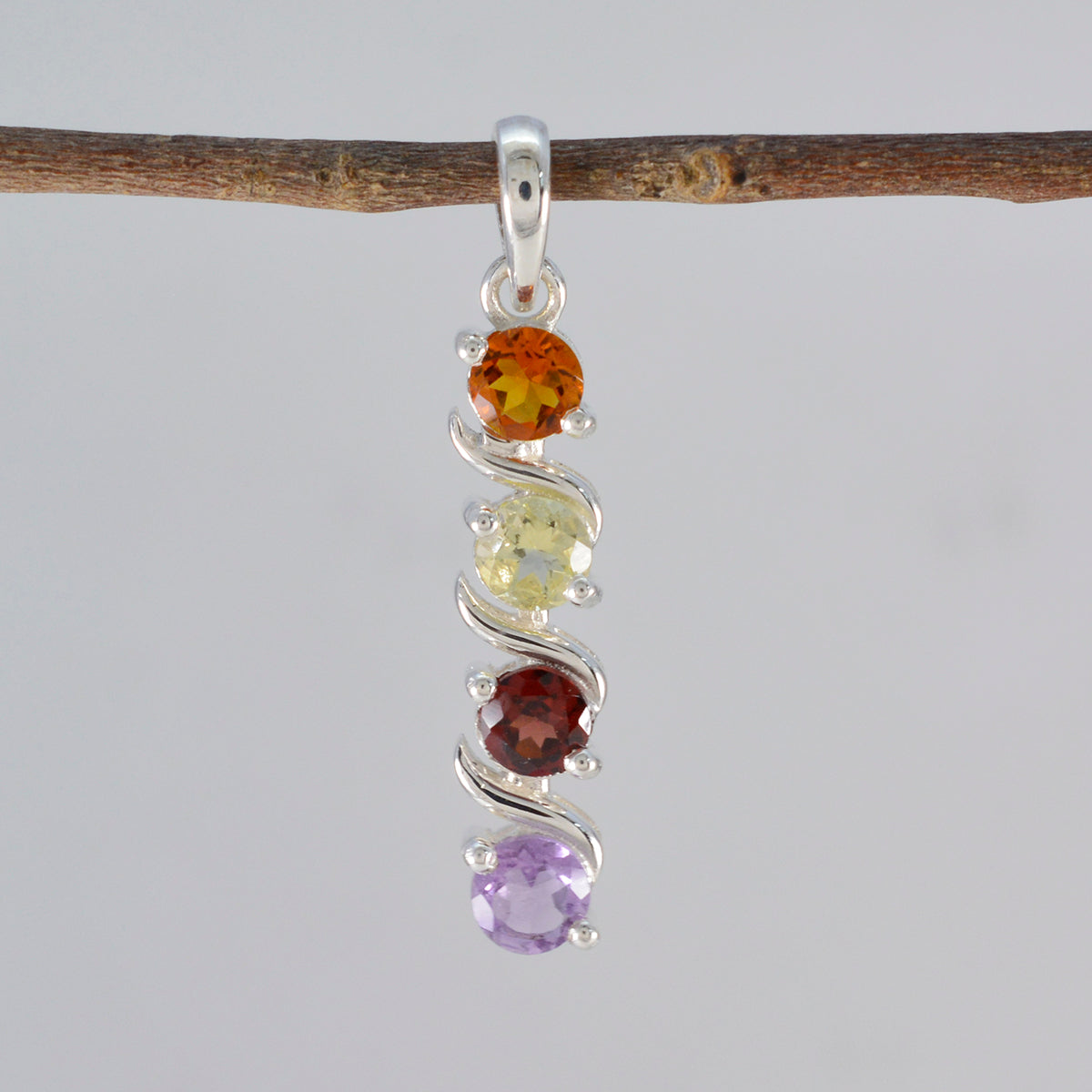 Multi Stone Delicate Egyptian Sterling Silver quarter Yasmine Feminine multicolor Pendant Jewellery