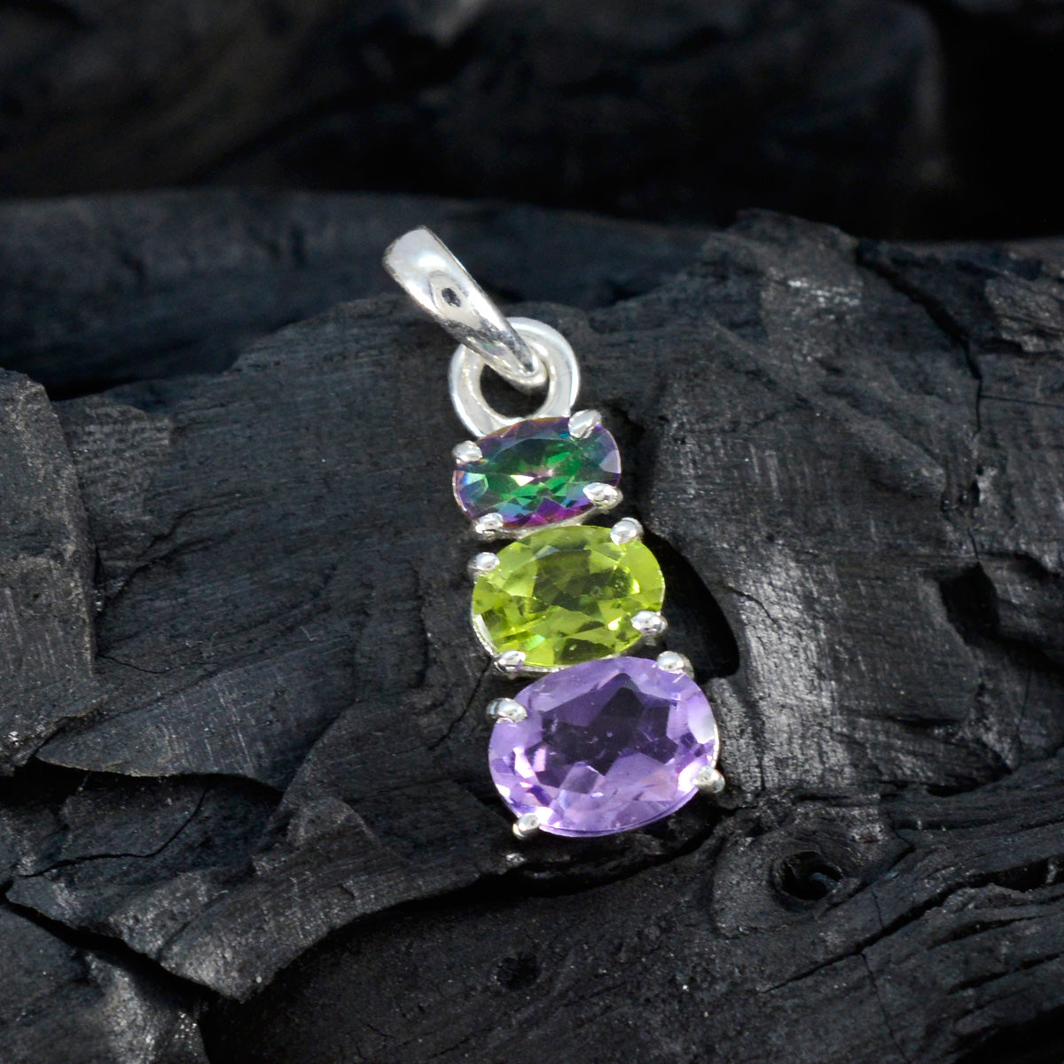 Minimalistische Japanse 92,5 zilveren trilogie Eun-ji met meerdere stenen, trendy veelkleurige hangersieraden