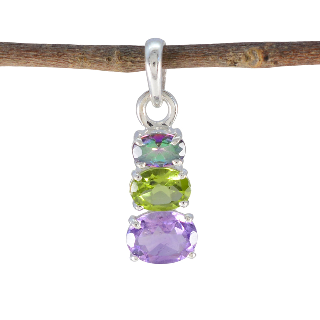 Multi Stone Minimalist Japanese 92.5 Silver Trilogy multicolor Pendant
