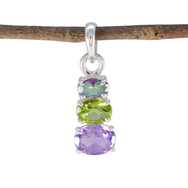 Multi Stone Minimalist Japanese 92.5 Silver Trilogy multicolor Pendant