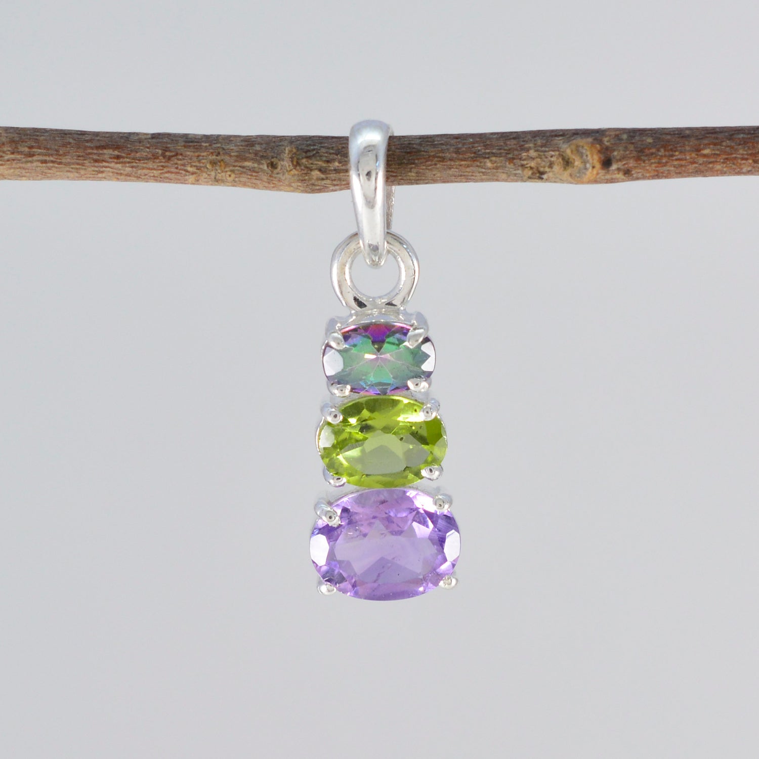 Multi Stone Minimalist Japanese 92.5 Silver Trilogy Eun-ji Trendy multicolor Pendant Jewellery Secondary image