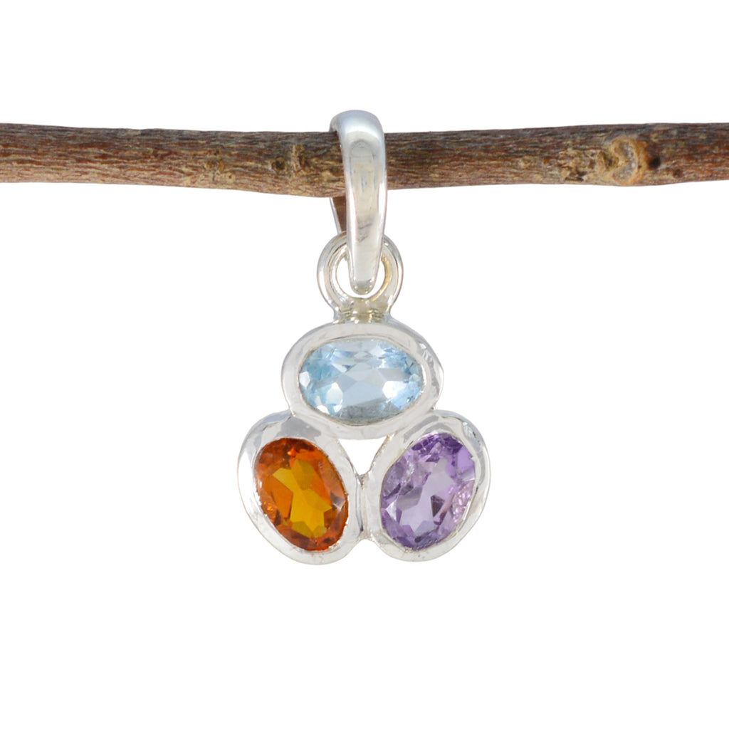 Multi Stone Elegant Japanese Silver Trilogy multicolor Pendant