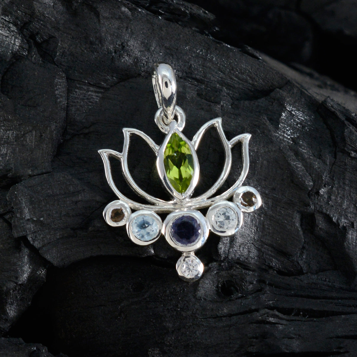 Multi Stone Dainty Turkish 92.5 Silver Hepta Nayara Rope-Wire multicolor Pendant Jewellery