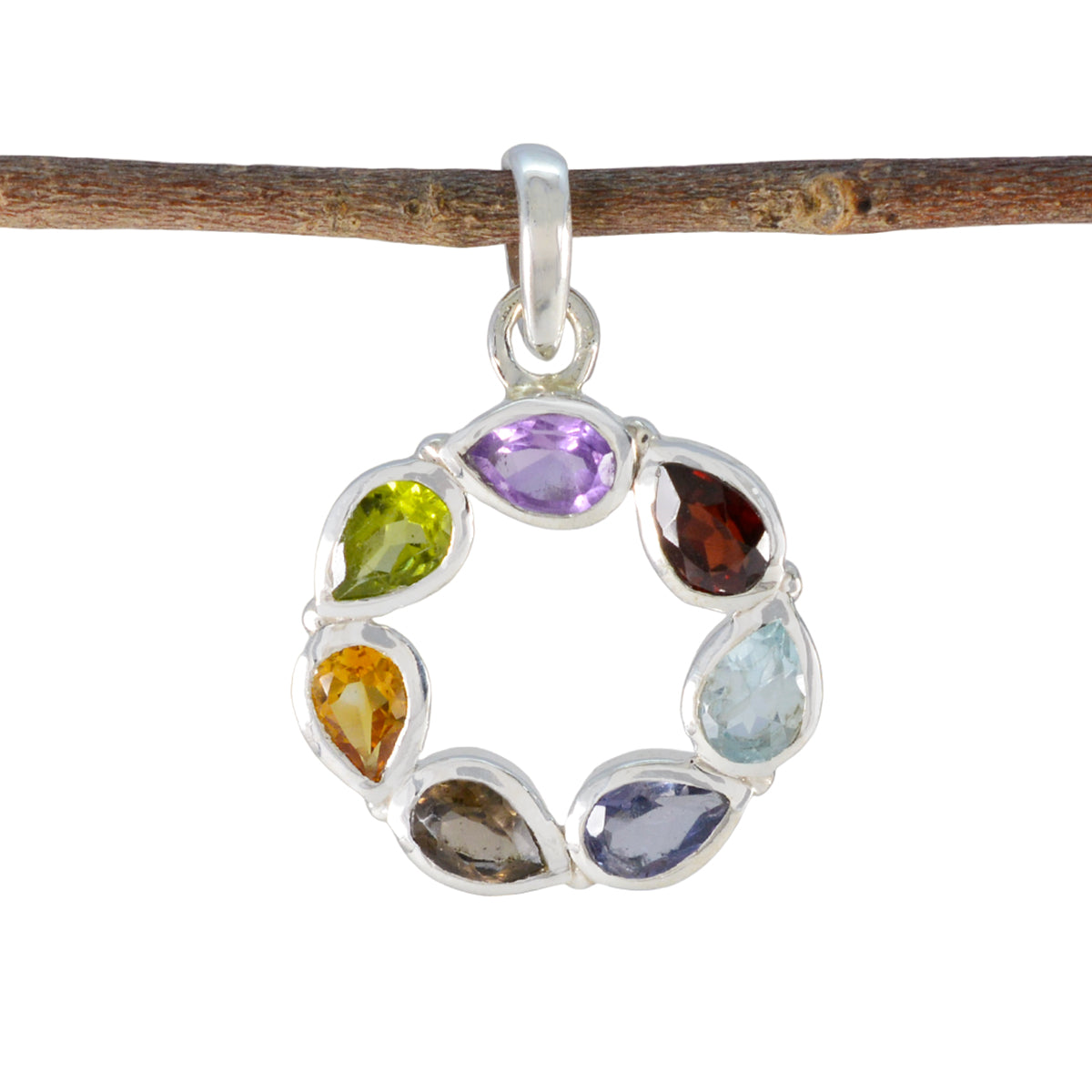 Multi Stone Dainty Egyptian 925 Silver Hepta multicolor Pendant