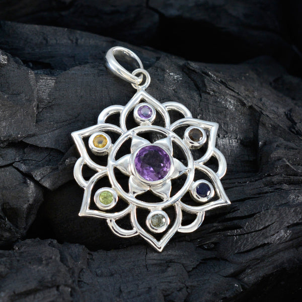 Multi Stone Classic Moroccan 92.5 Silver Hepta Nora Rope-Wire multicolor Pendant Jewellery