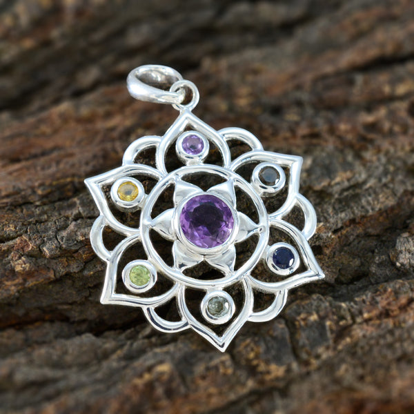 Multi Stone Classic Moroccan 92.5 Silver Hepta Nora Rope-Wire multicolor Pendant Jewellery