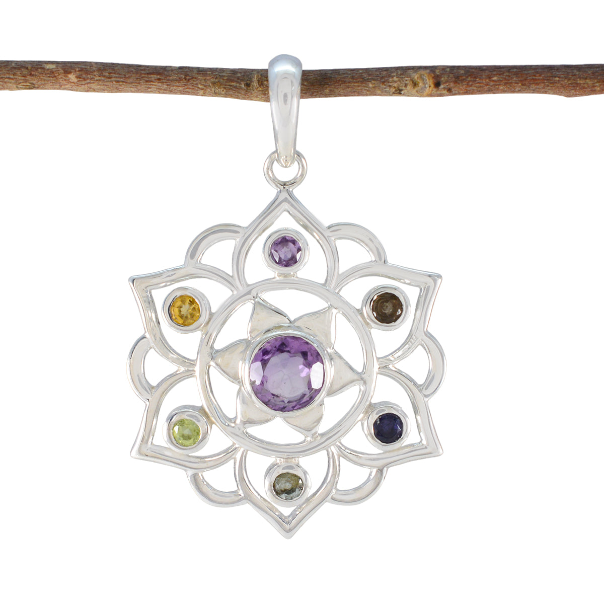Multi Stone Classic Moroccan 92.5 Silver Hepta multicolor Pendant