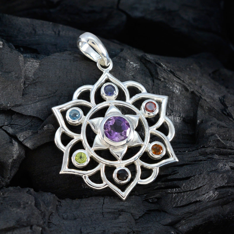 Multi Stone Classic Egyptian Silver Hepta Nova Rope-Wire multicolor Pendant Jewelry