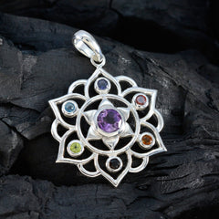 Multi Stone Classic Egyptian Silver Hepta Nova Rope-Wire multicolor Pendant Jewelry