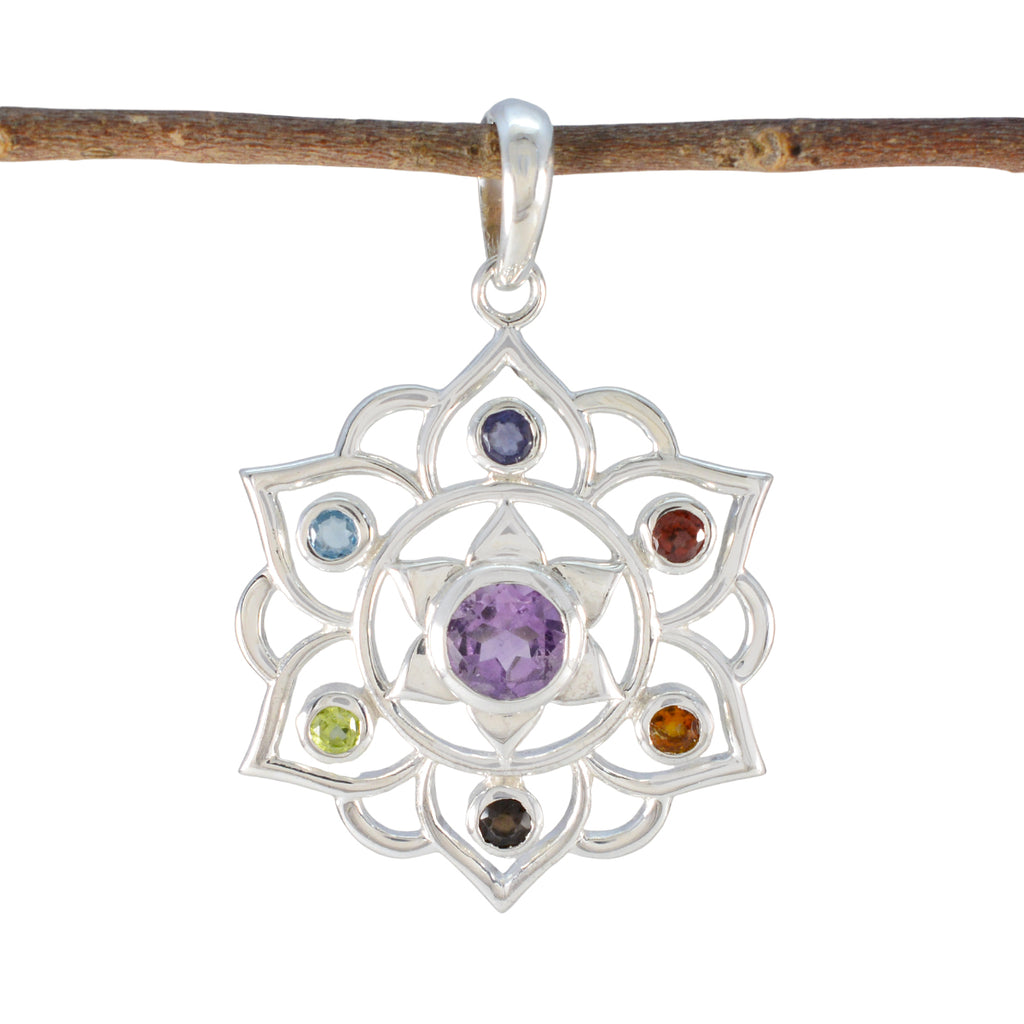 Multi Stone Classic Egyptian Silver Hepta multicolor Pendant