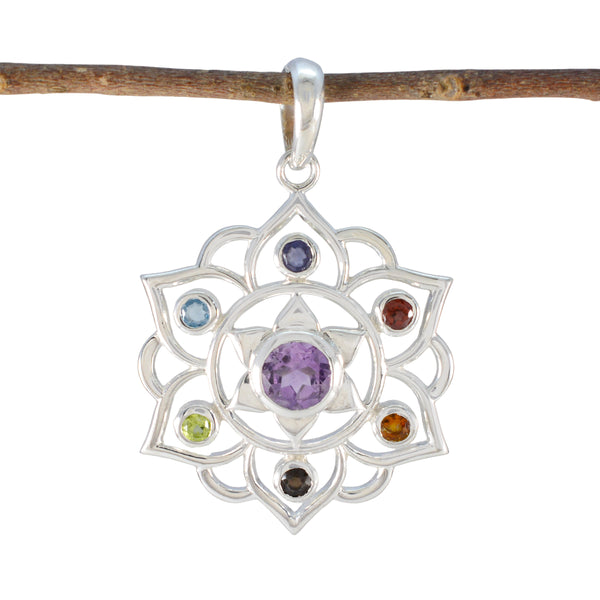 Multi Stone Classic Egyptian Silver Hepta multicolor Pendant
