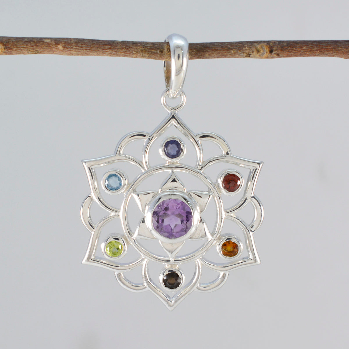 Multi Stone Classic Egyptian Silver Hepta Nova Rope-Wire multicolor Pendant Jewelry Secondary image