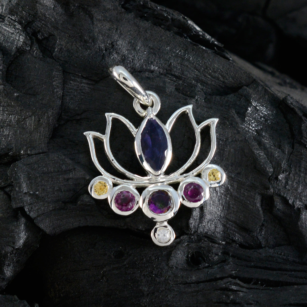 Multi Stone Dainty Mexican Sterling Silver Hepta Patricia Rope-Wire multicolor Pendant Jewellery