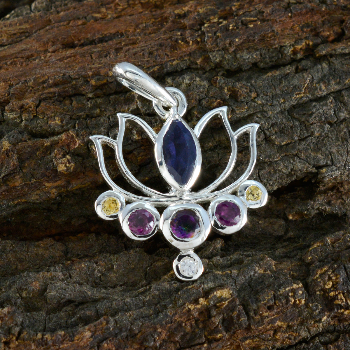 Multi Stone Dainty Mexican Sterling Silver Hepta Patricia Rope-Wire multicolor Pendant Jewellery