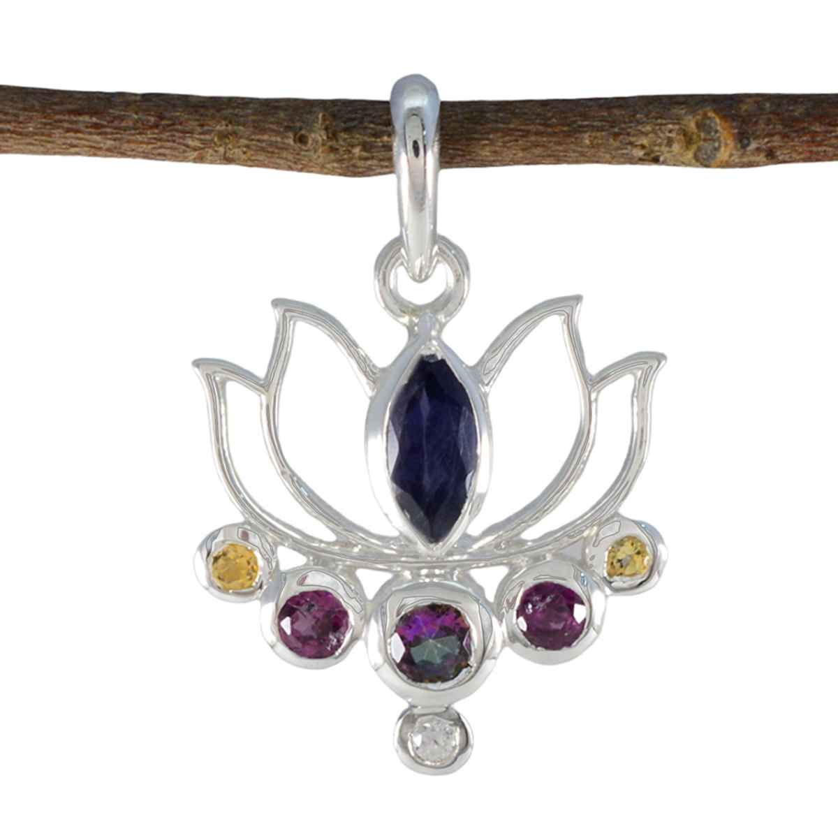 Multi Stone Dainty Mexican Sterling Silver Hepta multicolor Pendant