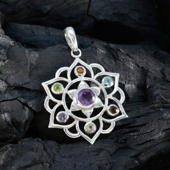 Multi Stone Classic Turkish Sterling Silver Hepta Olivia Rope-Wire multicolor Pendant Jewellery