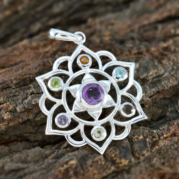 Multi Stone Classic Turkish Sterling Silver Hepta Olivia Rope-Wire multicolor Pendant Jewellery