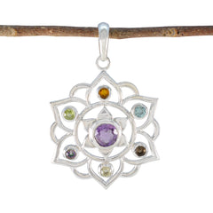 Multi Stone Classic Turkish Sterling Silver Hepta multicolor Pendant