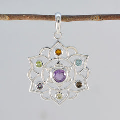 Multi Stone Classic Turkish Sterling Silver Hepta Olivia Rope-Wire multicolor Pendant Jewellery