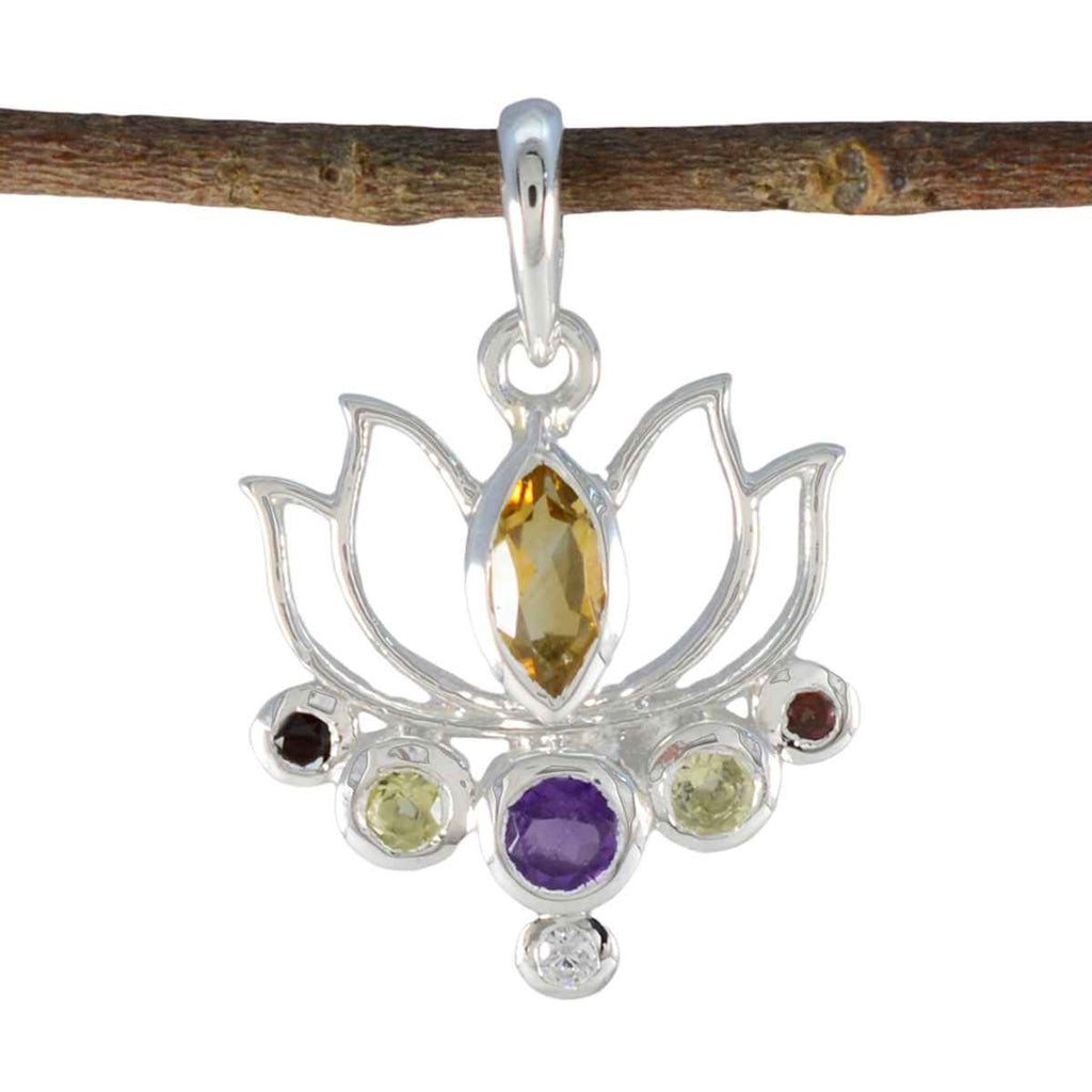 Multi Stone Dainty Latin American 925 Silver Hepta multicolor Pendant
