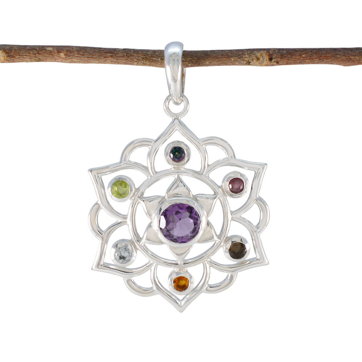 Multi Stone Classic American 925 Silver Hepta multicolor Pendant Huvudsaklig produktbild