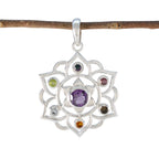Multi Stone Classic American 925 Silver Hepta multicolor Pendant