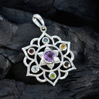 Multi Stone Classic Mexican 92.5 Silver Hepta Penelope Rope-Wire multicolor Pendant Jewellery