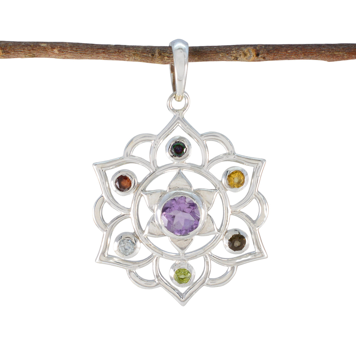 Multi Stone Classic Mexican 92.5 Silver Hepta multicolor Pendant Image principale du produit
