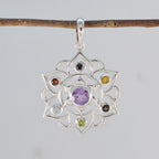 Multi Stone Classic Mexican 92.5 Silver Hepta Penelope Rope-Wire multicolor Pendant Jewellery