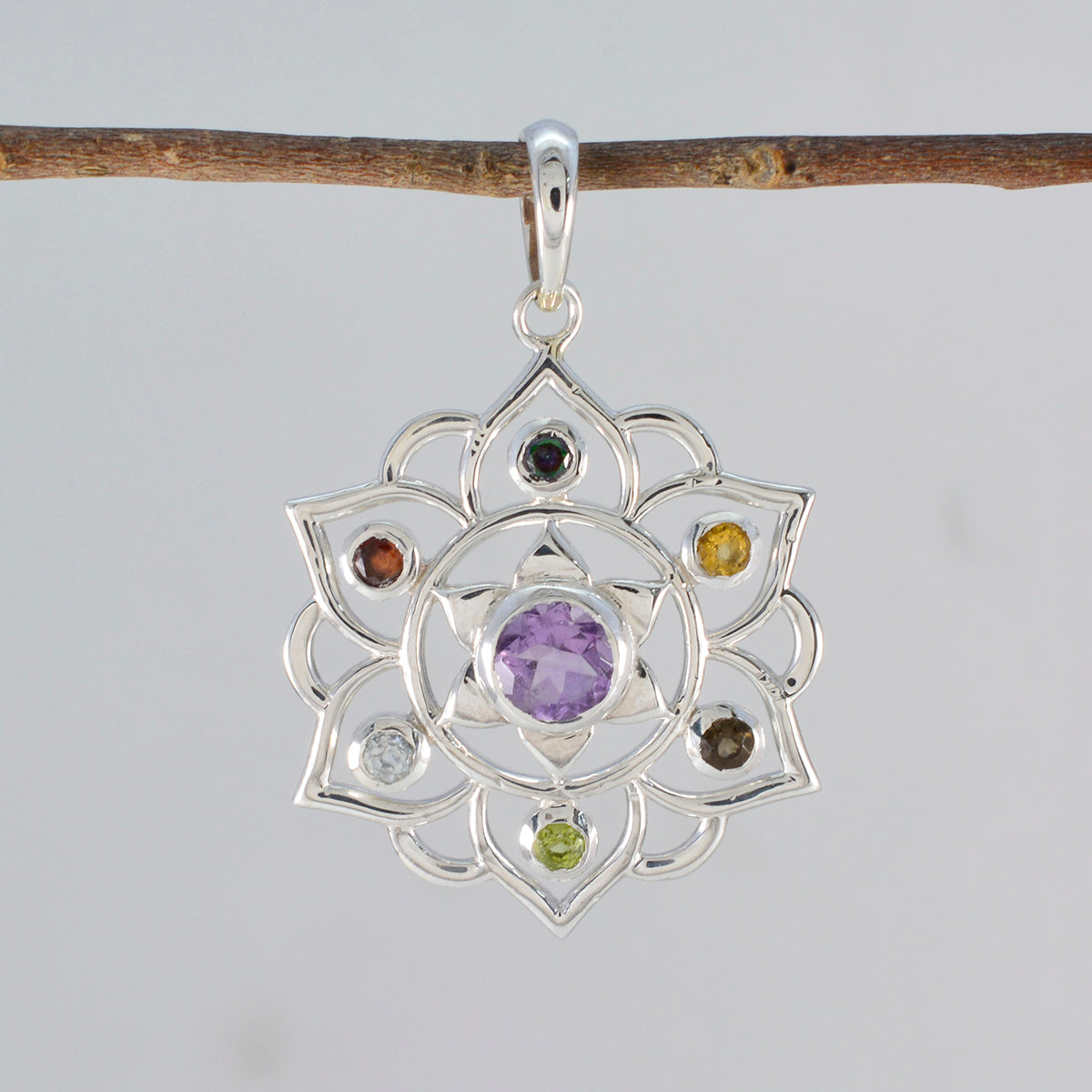 Multi Stone Classic Mexican 92.5 Silver Hepta Penelope Rope-Wire multicolor Pendant Jewellery