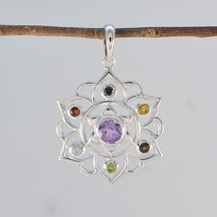 Multi Stone Classic Mexican 92.5 Silver Hepta Penelope Rope-Wire multicolor Pendant Jewellery