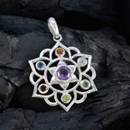 Multi Stone Classic Latin American Silver Hepta Riley Rope-Wire multicolor Pendant Jewelry