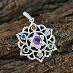 Multi Stone Classic Latin American Silver Hepta Riley Rope-Wire multicolor Pendant Jewelry