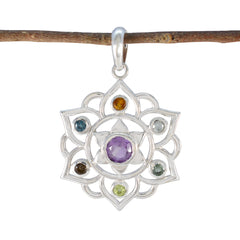 Multi Stone Classic Latin American Silver Hepta multicolor Pendant