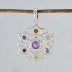 Multi Stone Classic Latin American Silver Hepta Riley Rope-Wire multicolor Pendant Jewelry