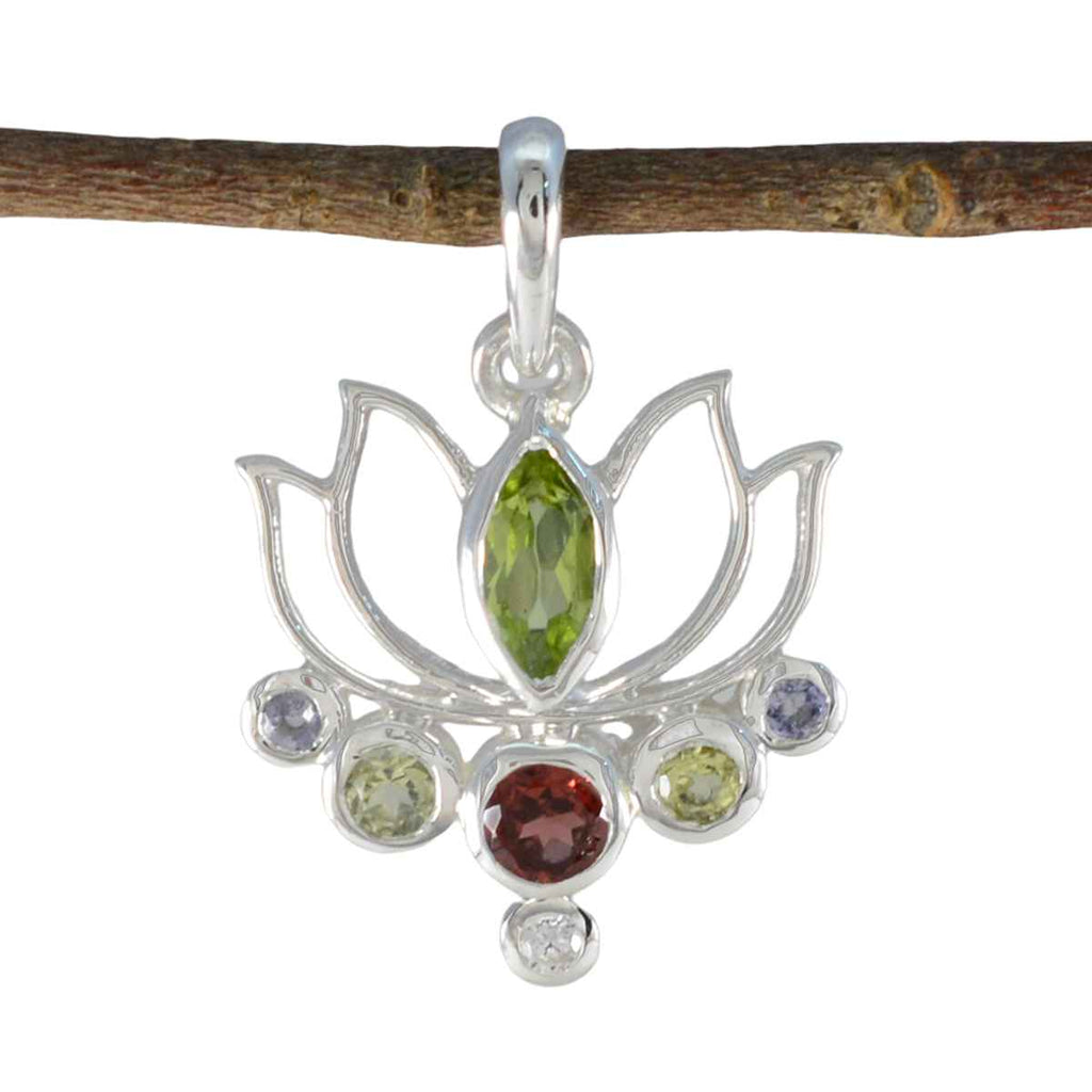 Multi Stone Dainty Egyptian Sterling Silver Hepta multicolor Pendant