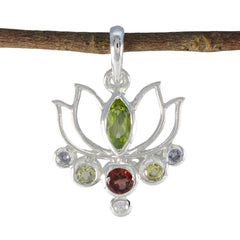Multi Stone Dainty Egyptian Sterling Silver Hepta multicolor Pendant