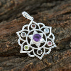 Flerfärgade hängsmycken i sterlingsilver med flera stenar och klassiska ryska Hepta Sarah-rep och tråd