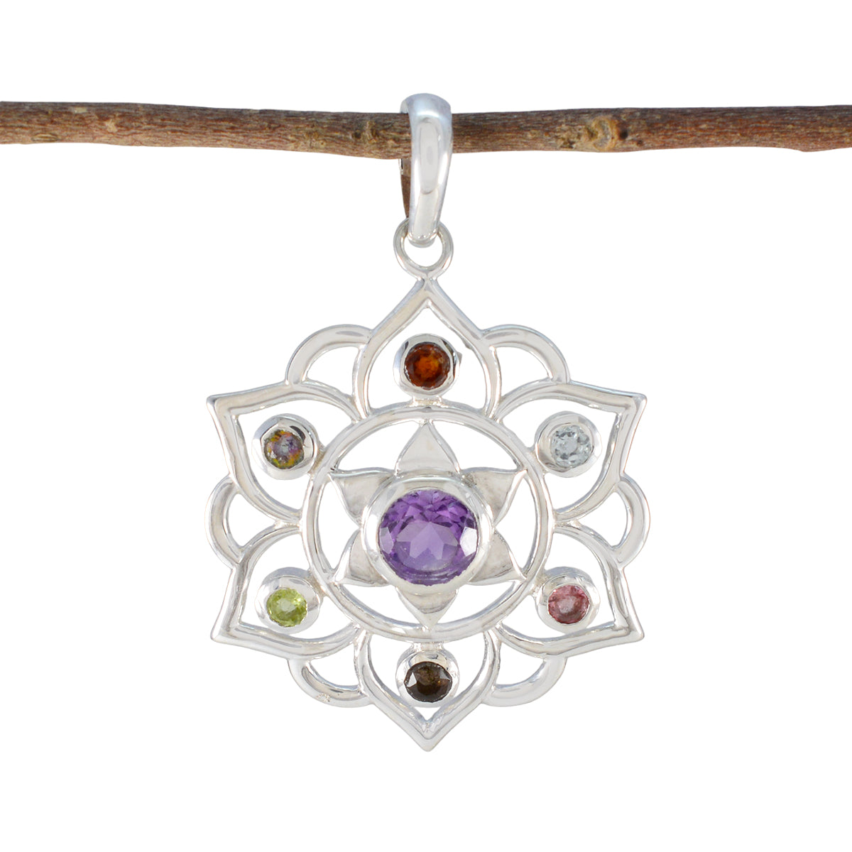 Multi Stone Classic Russian Sterling Silver Hepta multicolor Pendant Image principale du produit