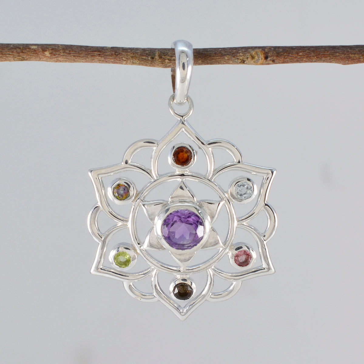 Pendentif classique en argent sterling russe multi-pierres Hepta Sarah en corde et fil multicolore Image secondaire du produit