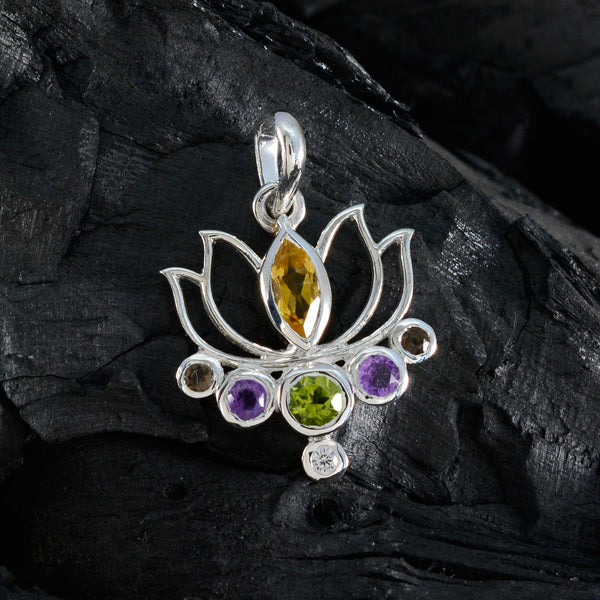 Multi Stone Dainty American 92.5 Silver Hepta Sara Rope-Wire multicolor Pendant Jewellery