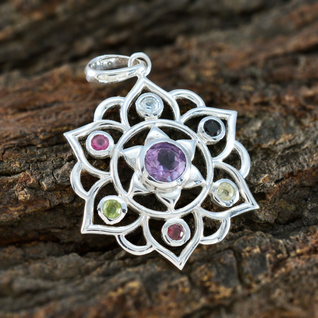 Multi Stone Classic Egyptian 92.5 Silver Hepta Scarlett Rope-Wire multicolor Pendant Jewellery