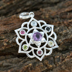 Multi Stone Classic Egyptian 92.5 Silver Hepta Scarlett Rope-Wire multicolor Pendant Jewellery