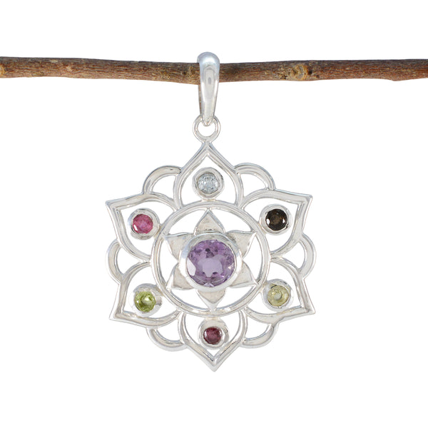Multi Stone Classic Egyptian 92.5 Silver Hepta multicolor Pendant