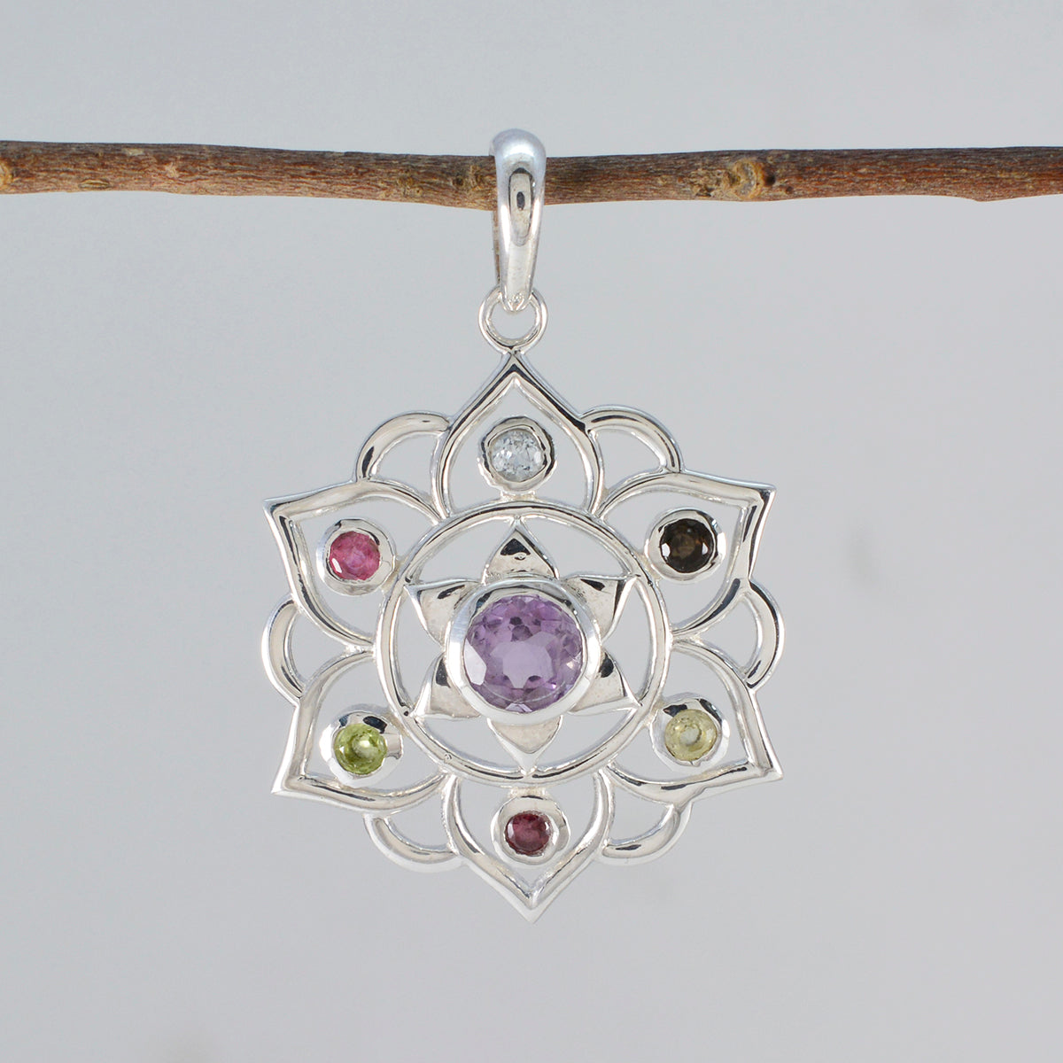 Multi Stone Classic Egyptian 92.5 Silver Hepta Scarlett Rope-Wire multicolor Pendant Jewellery