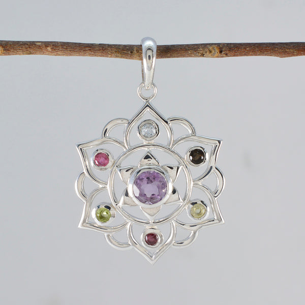 Multi Stone Classic Egyptian 92.5 Silver Hepta Scarlett Rope-Wire multicolor Pendant Jewellery