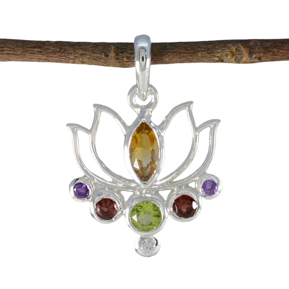 Multi Stone Dainty Mexican Silver Hepta multicolor Pendant